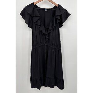 Old Navy Waist-Defined Ruffle-Trim Midi Dress Women XL Black NWT